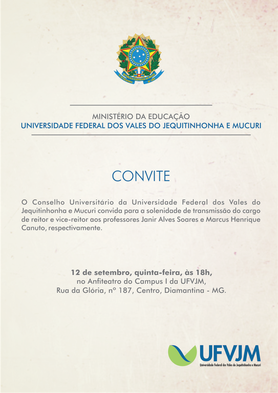 Convite transmissão de cargo ao reitor e vice-reitor