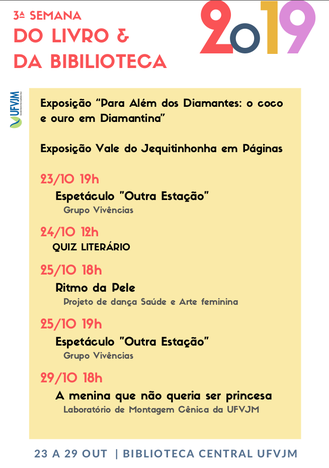 Programação da 3º Semana do Livro e da Biblioteca Programação da 3º Semana do Livro e da Biblioteca