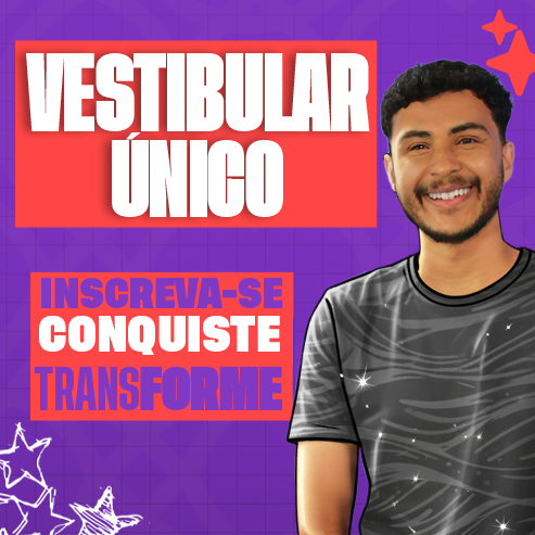 Texto em destaque: Vestibular Único. Inscreva-se; Conquiste; Transforme.